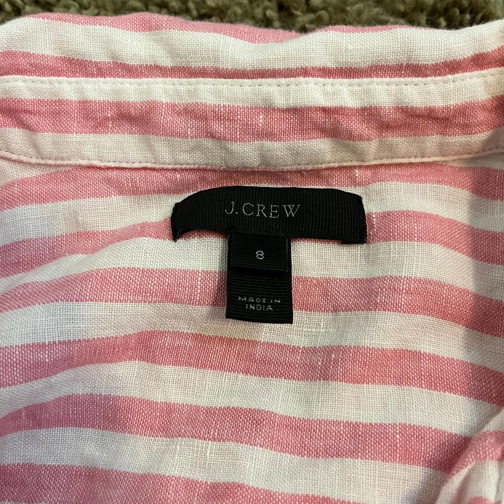 J. Crew Factory Pink and White Striped Tie-Front Button-Up Shirt - Picture 2 of 6